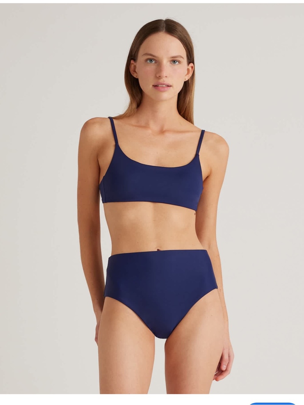 Quince Italian Scoop Neck Bikini Top Deep Blue Navy New